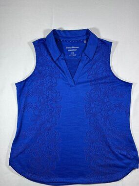 Tommy Bahama IslandZone Blue Floral Embroidered Sleeveless Polo-Size Large